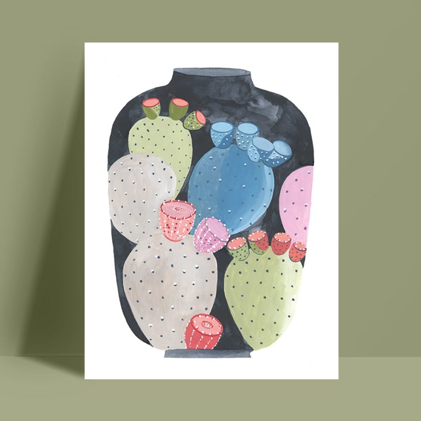 Affiche Vase Cactus sur le fond vert