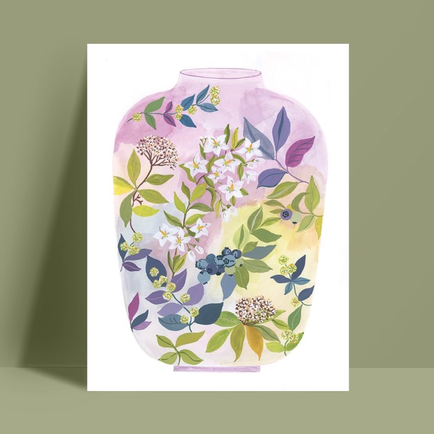 Affiche Vase Fleurs sur le fond vert