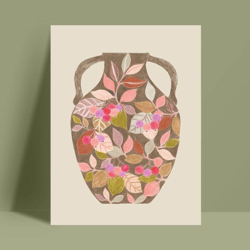Affiche Vase baies sur le fond vert