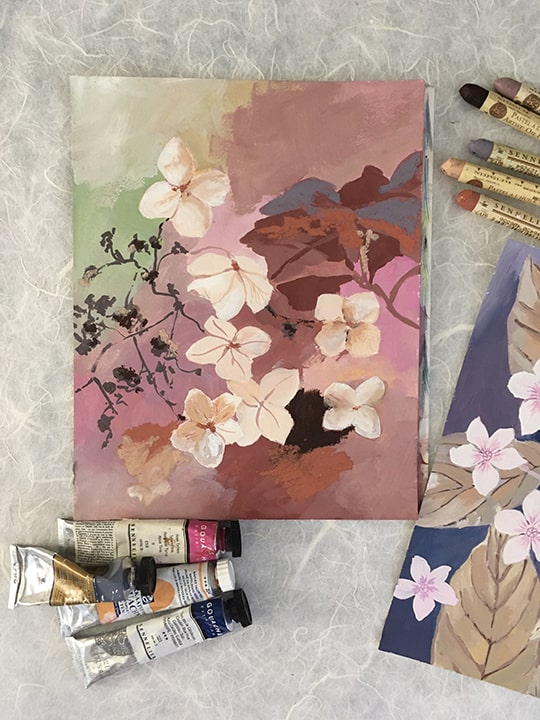 hortensia peinture à la gouache