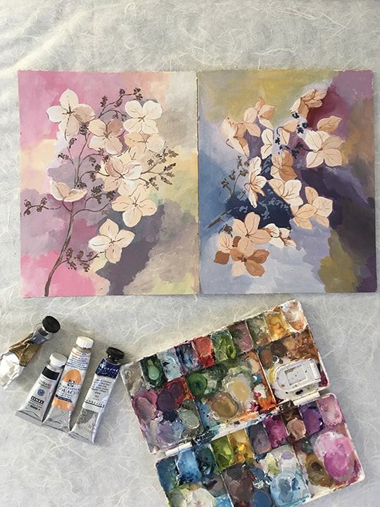 hortensia peinture à la gouache
