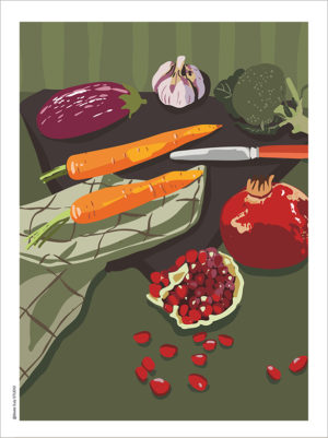 Affiche Art de la table avec brocolis, grande, carottes